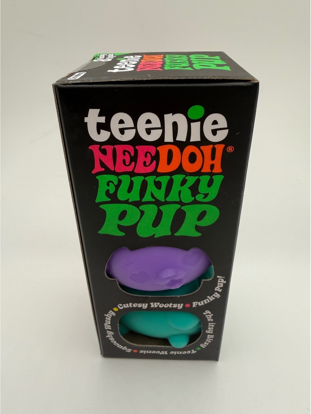Teenie NeeDoh Funky Pup 3 pack box. Colors may vary